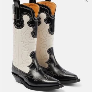 Ganni Black and White Cowboy Boots Sz 39